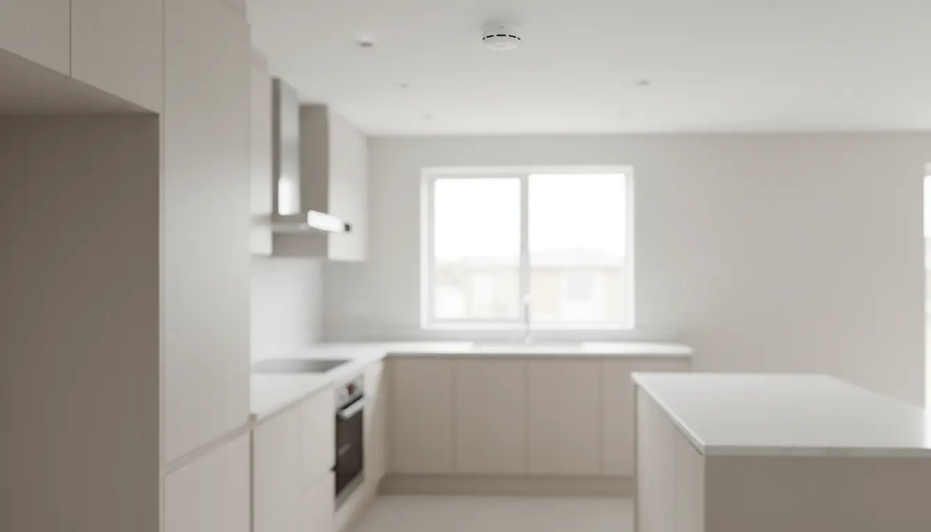 acc-sicherheitstechnik-blog_936185 Modern kitchen with ceiling smoke detector.